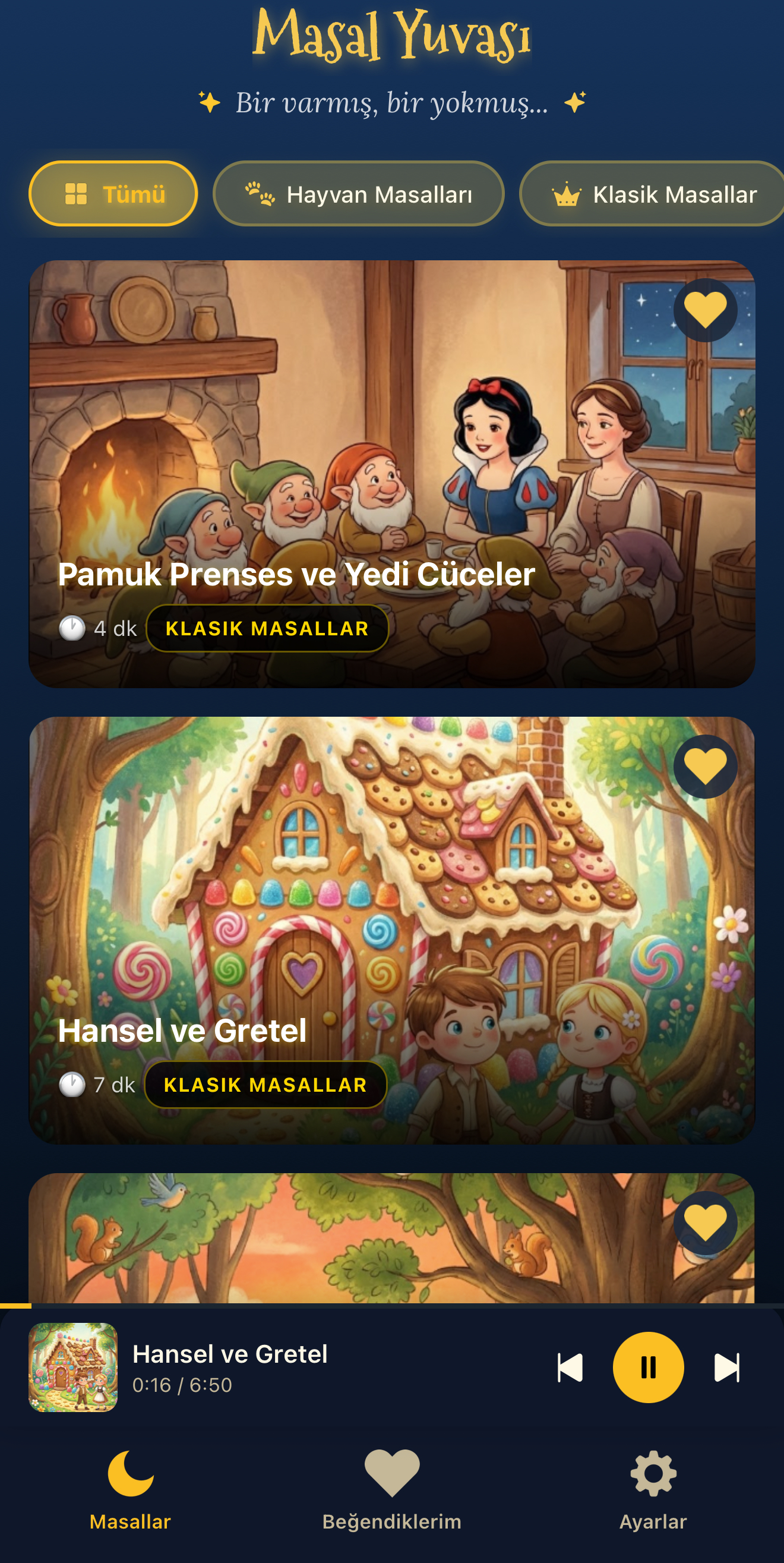 Masal Yuvası - Çocuklar için sesli masal uygulaması ana ekranı